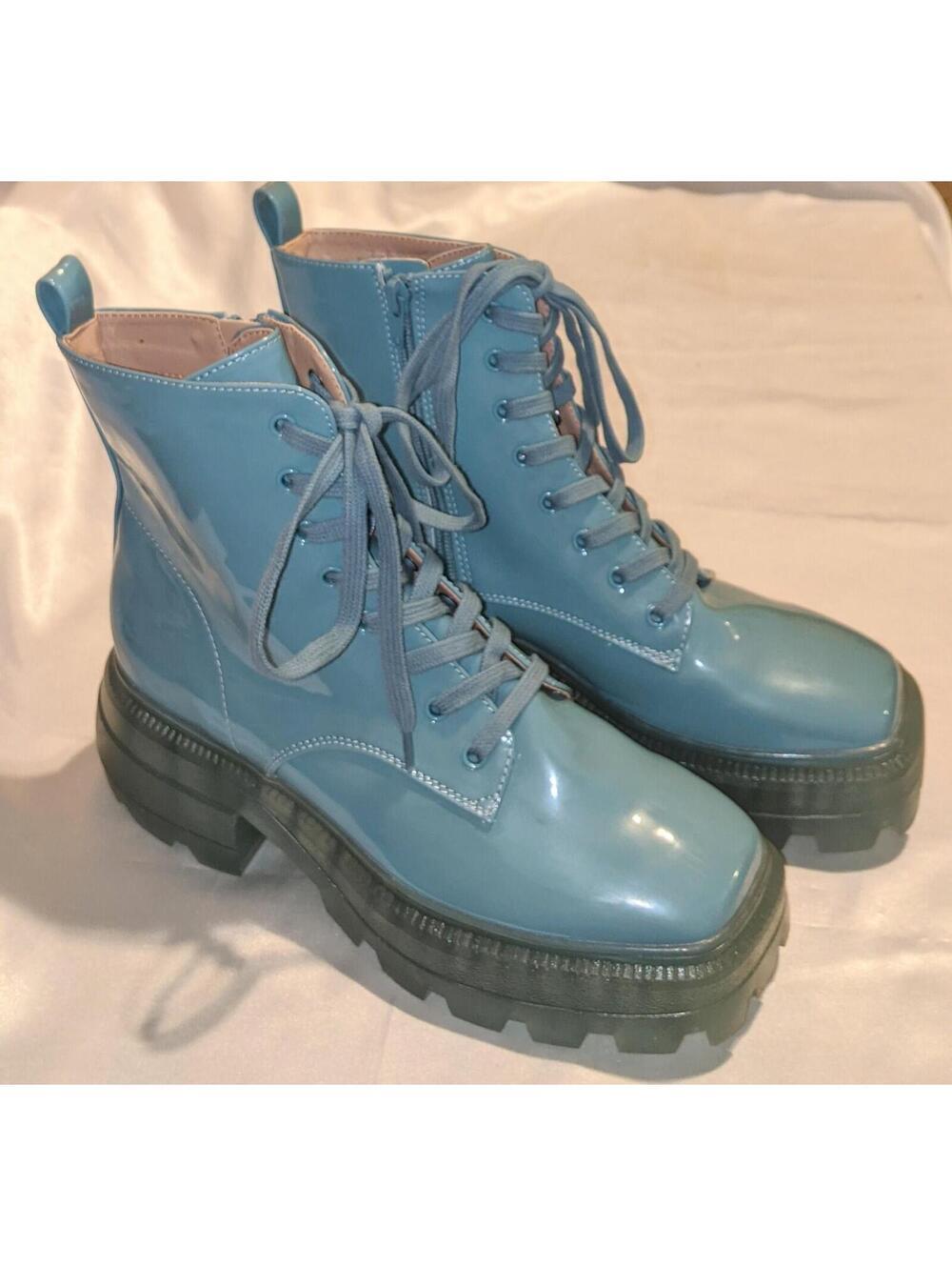 Katy Perry Women's The Geli Combat Boot  Arctic Blue Size 8.5M Lug Sole Side Zip